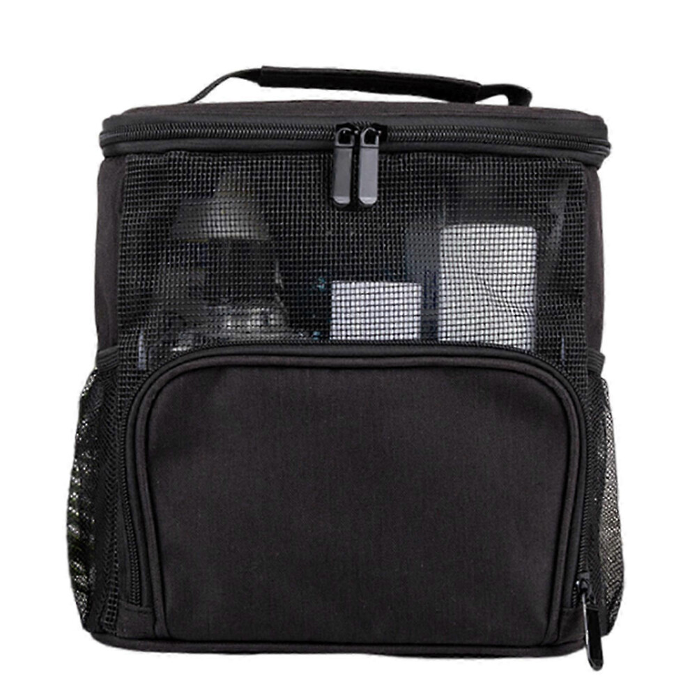 (Black) Mesh Waterproof Makeup Bag - Hanging Shower Caddy Bag Large Capacity Travel Toiletry Organizer For Women And Men