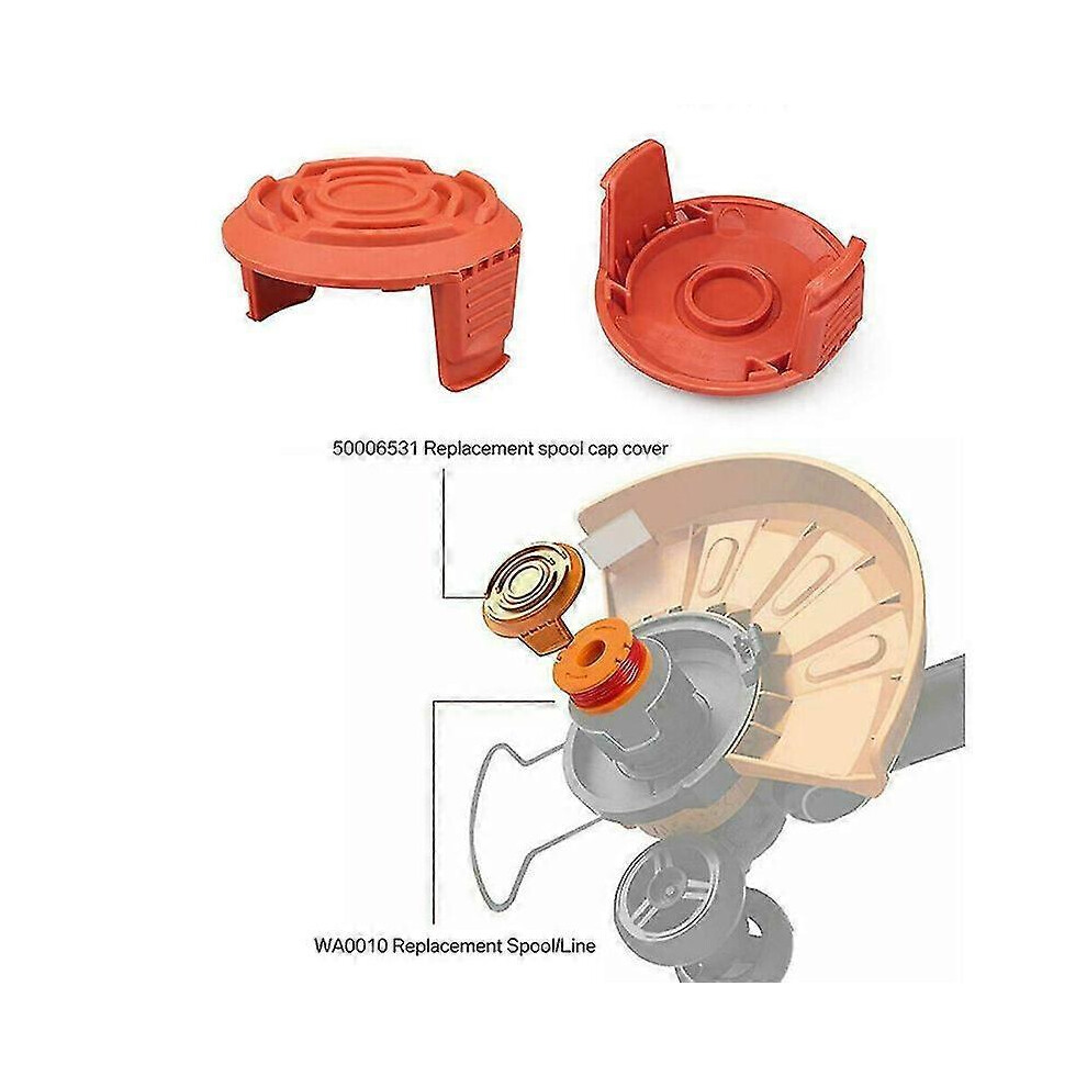 (6 Pack Spool And 2 Cap) Lawn Mower Replacement Kits Grass String Trimmer Spool Line Cap Cover With Trimmer Cap For Worx