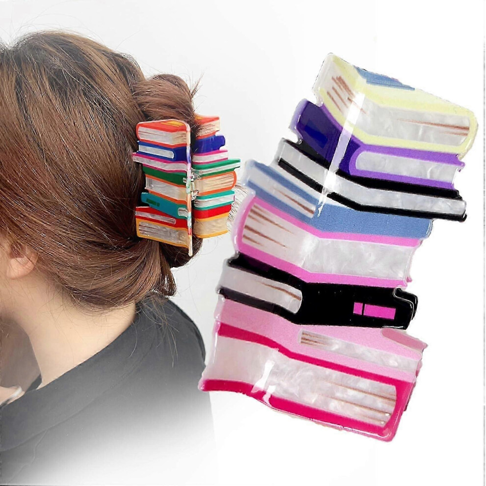 (Pink) Books Hair Claw Clips Stylish Acrylic Clips For Women Thick Thin Hair, Teacher Gifts