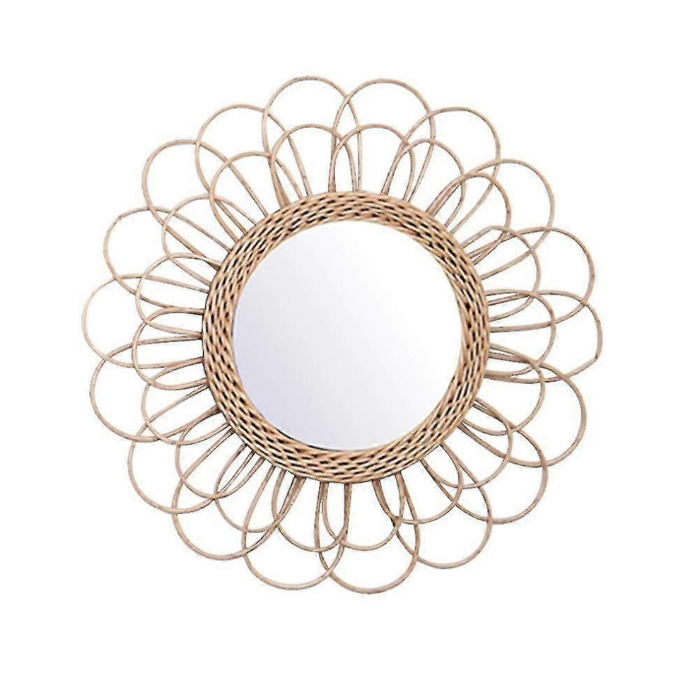 Hanging Mirror Rattan Sunflower Circular Wall Mirror Decor Boho Wicker Dressing Makeup Mirrors