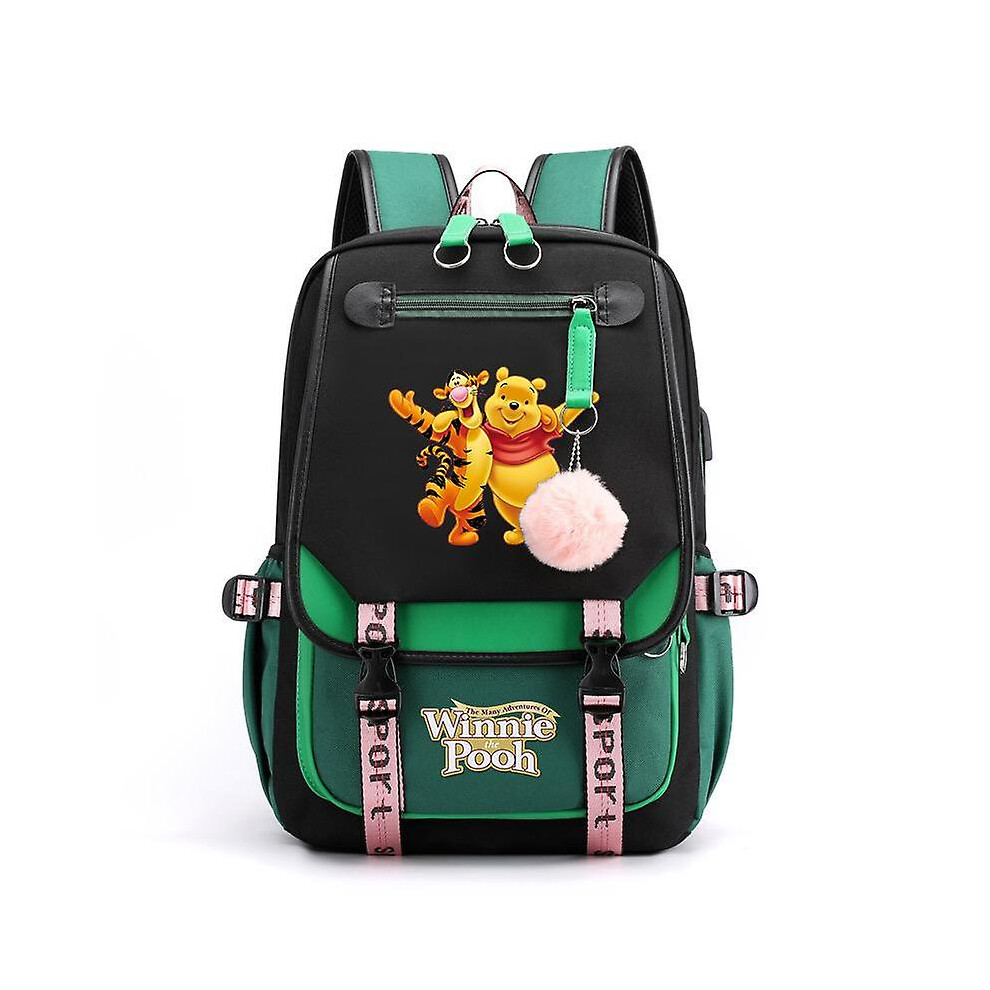 (002) Winnie The Pooh Backpacks Teenager Usb Charging Laptop Backpack Women Men Rucksack Travel Bag Mochila