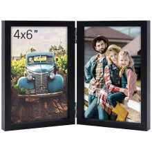 AEVETE 4x6 Picture Frames Double Hinged Wood Folding Photo Frames Vertical with Real Glass Front, Black