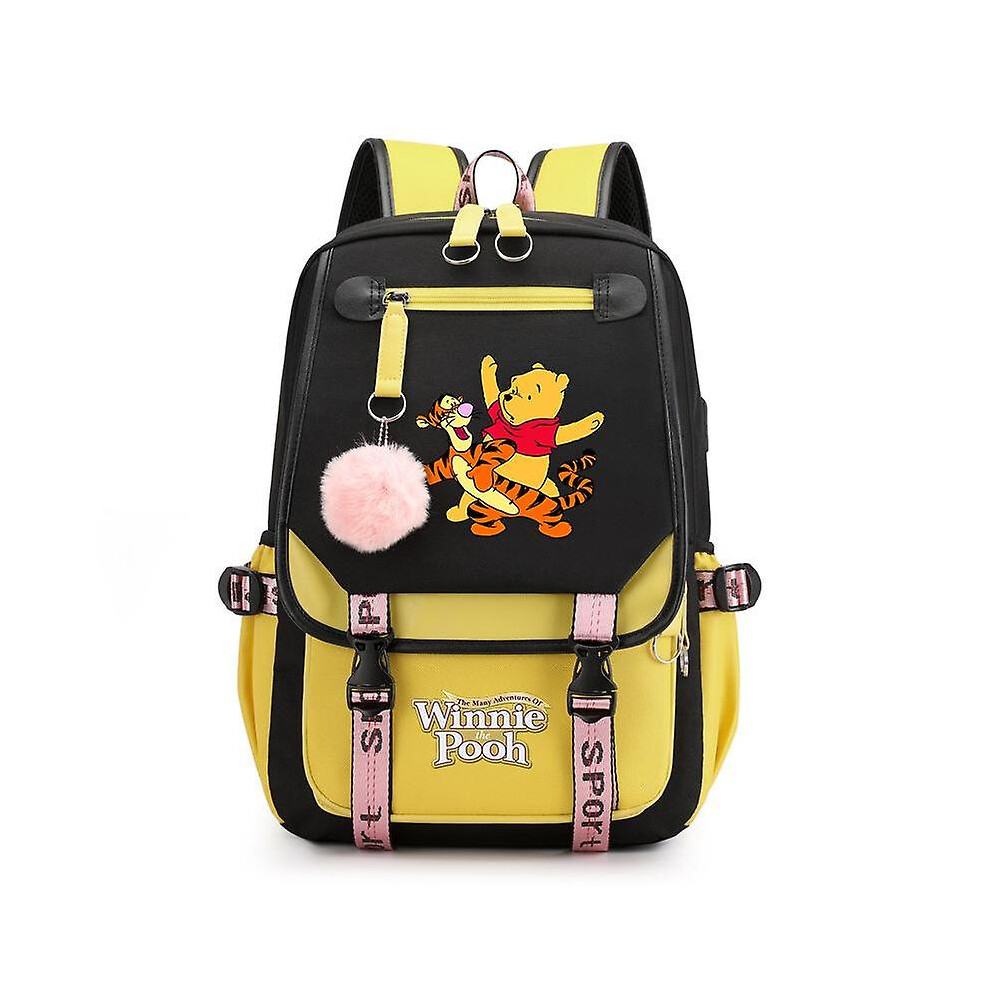 (023) Winnie The Pooh Backpacks Teenager Usb Charging Laptop Backpack Women Men Rucksack Travel Bag Mochila