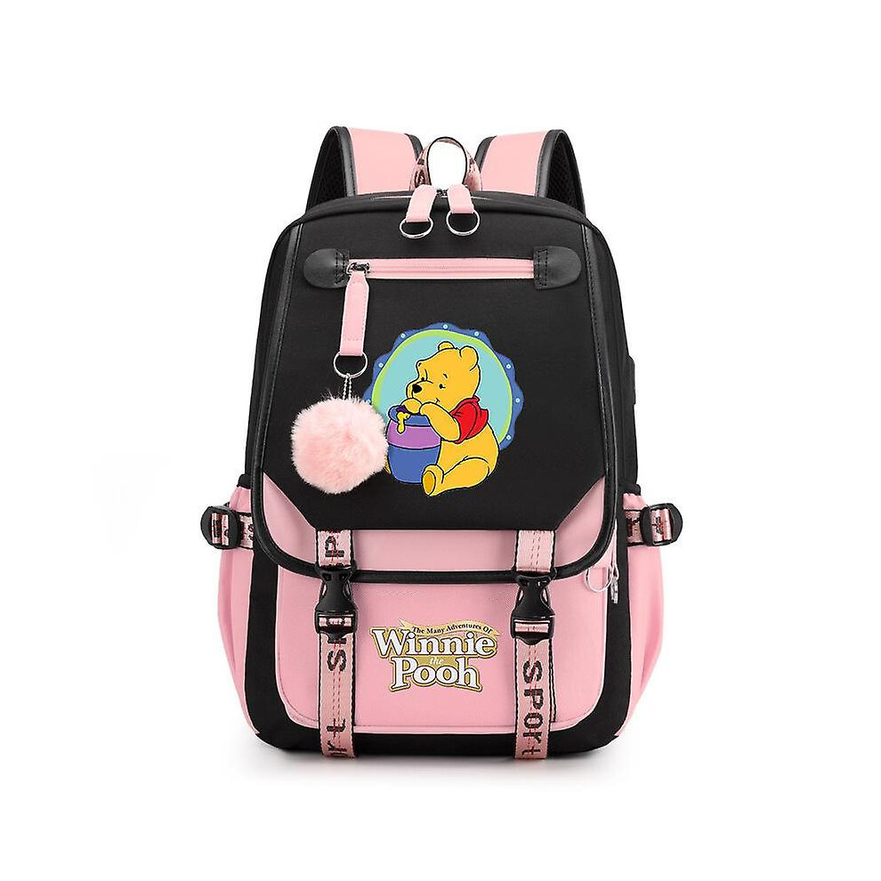 (006) Winnie The Pooh Backpacks Teenager Usb Charging Laptop Backpack Women Men Rucksack Travel Bag Mochila