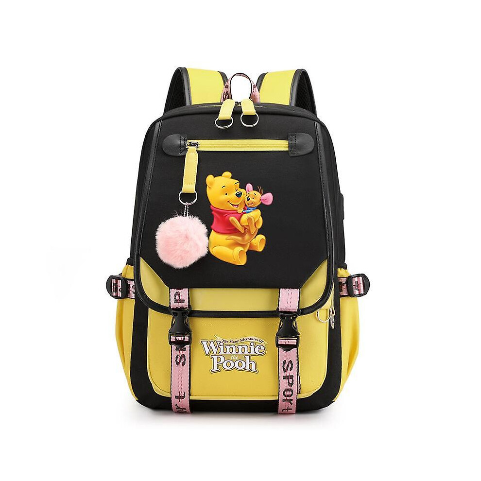 (013) Winnie The Pooh Backpacks Teenager Usb Charging Laptop Backpack Women Men Rucksack Travel Bag Mochila