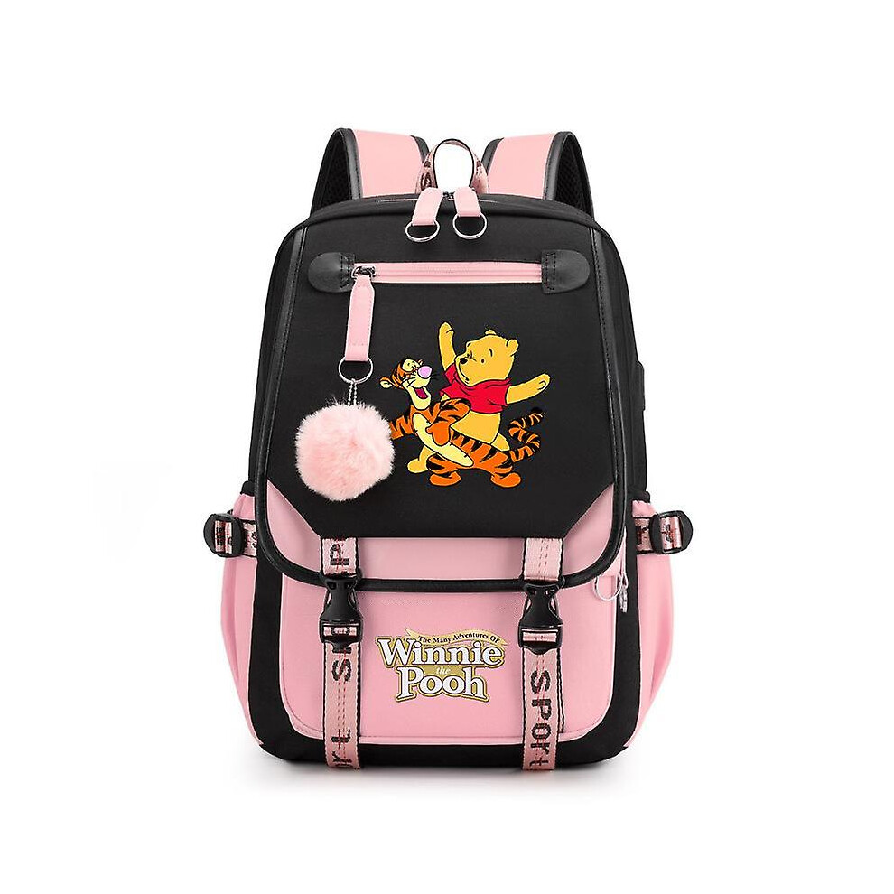 (021) Winnie The Pooh Backpacks Teenager Usb Charging Laptop Backpack Women Men Rucksack Travel Bag Mochila