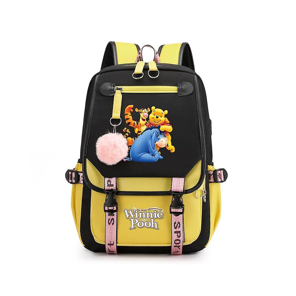 (018) Winnie The Pooh Backpacks Teenager Usb Charging Laptop Backpack Women Men Rucksack Travel Bag Mochila