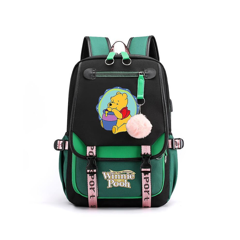 (009) Winnie The Pooh Backpacks Teenager Usb Charging Laptop Backpack Women Men Rucksack Travel Bag Mochila
