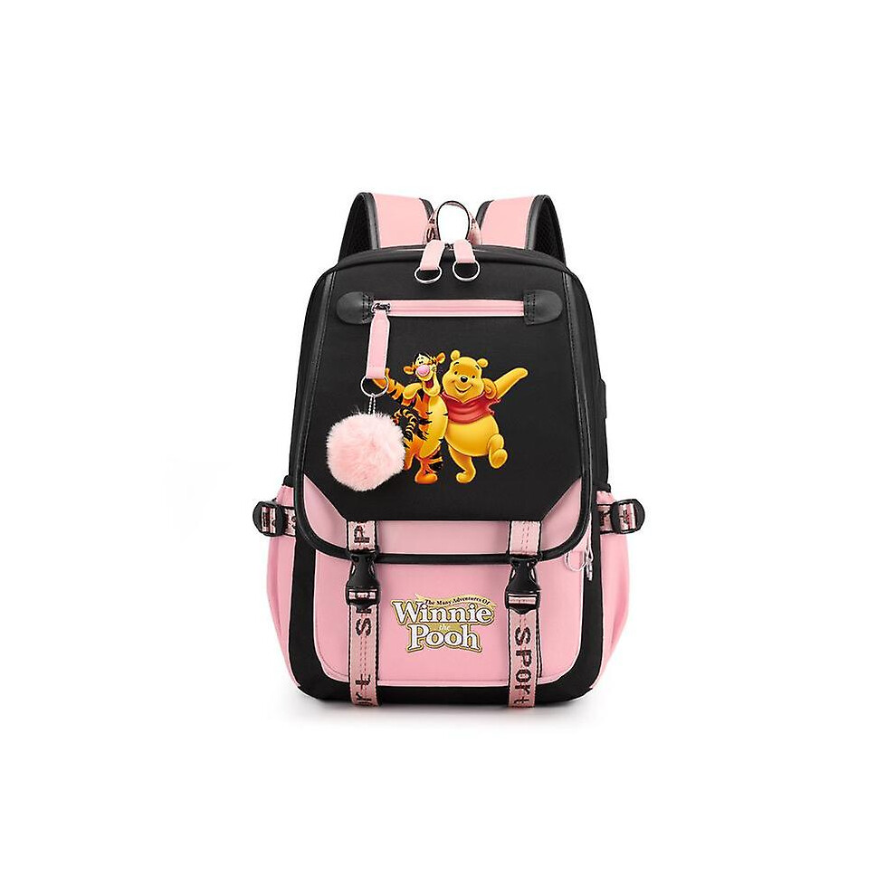 (001) Winnie The Pooh Backpacks Teenager Usb Charging Laptop Backpack Women Men Rucksack Travel Bag Mochila