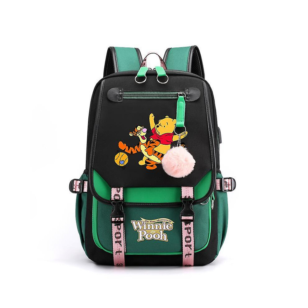 (024) Winnie The Pooh Backpacks Teenager Usb Charging Laptop Backpack Women Men Rucksack Travel Bag Mochila