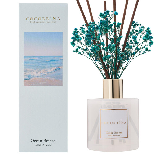 COCORR?NA Reed Diffuser - Ocean Breeze Scented Diffuser med 8 pinnar Doft fr hemmet Reed Diffuser fr badrumshyllinredning 1