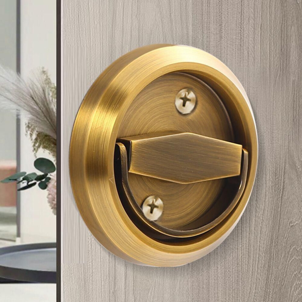 (Yellow Bronze Handle) Ring Recessed Stainless Steel Furniture Knob Hidden Door Handle Lock Wardrobe Pulls Cabinet Drawer