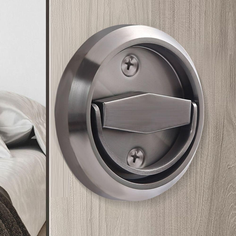 (Grey Handle) Ring Recessed Stainless Steel Furniture Knob Hidden Door Handle Lock Wardrobe Pulls Cabinet Drawer