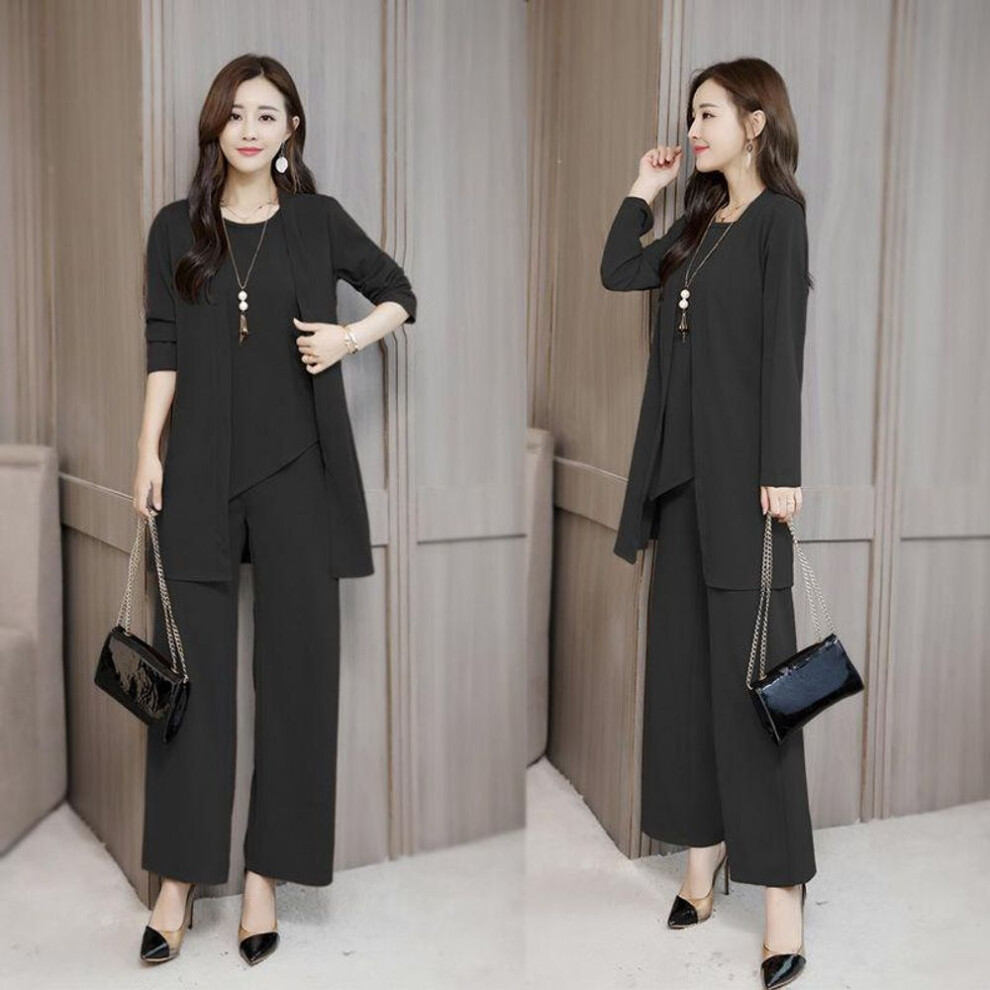 (black, XXXXL) Women&apos;s Fashion Spring and Autumn Suit Western Style Slimming Coat + Tshirt + Pants Three Piece Sets
