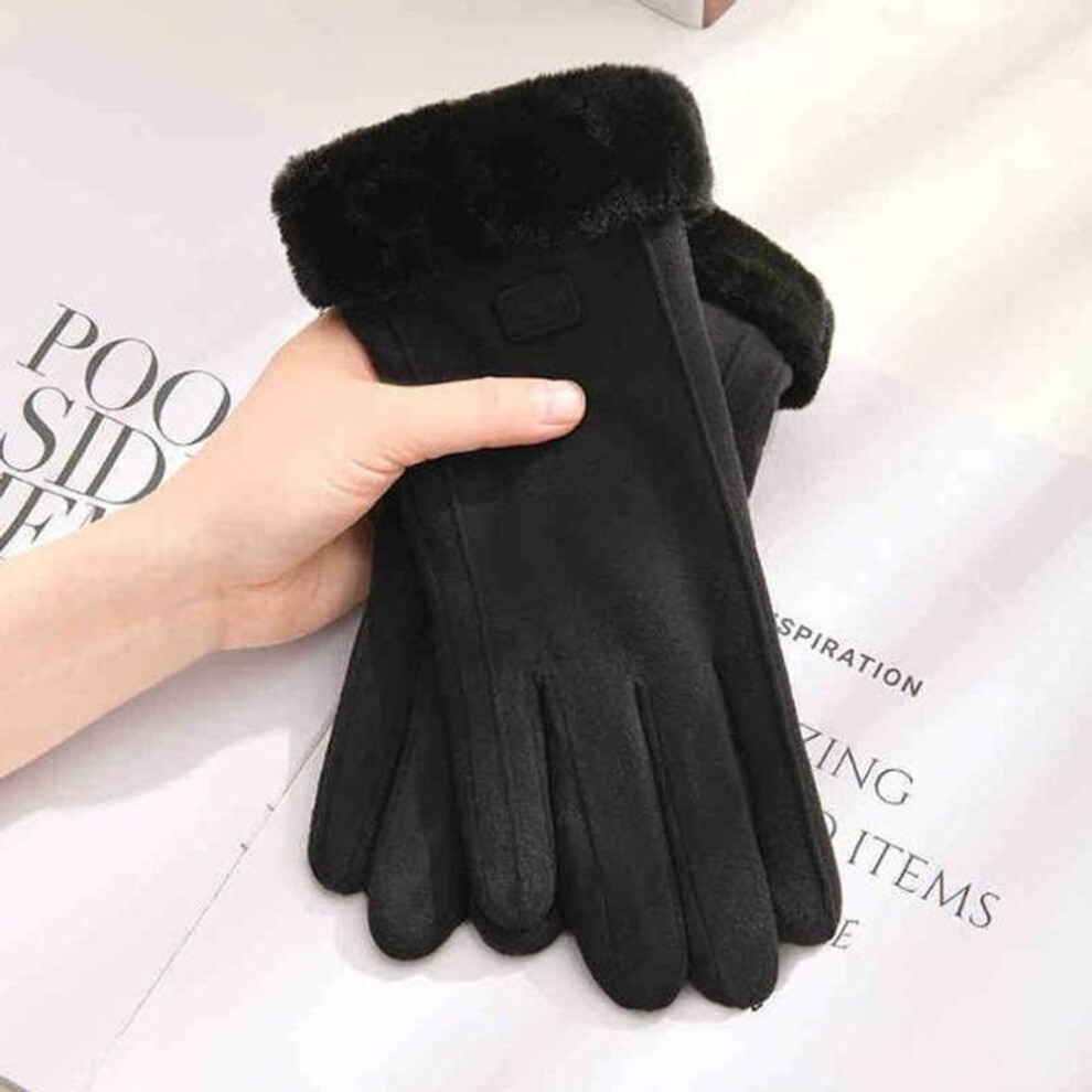 (black) 1pc Ladies Winter Thermal Warm Soft Sheepskin Gloves Touchscreen Women Warm Gloves