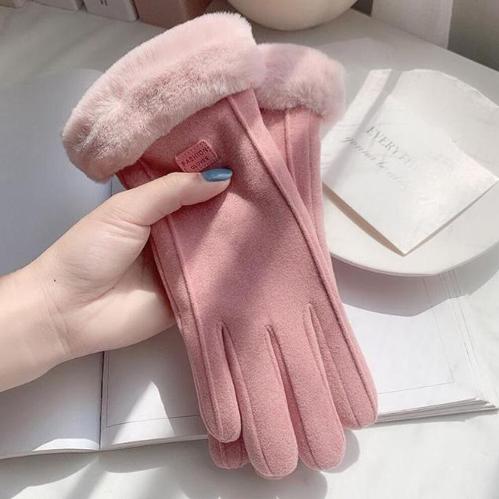 (pink) 1pc Ladies Winter Thermal Warm Soft Sheepskin Gloves Touchscreen Women Warm Gloves