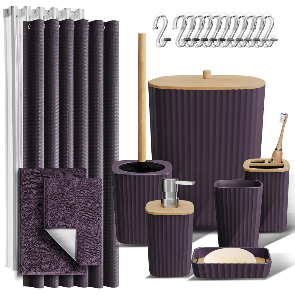 Set Di Accessori Da Bagno Clara Clark - Set Da Bagno Viola Set Da Bagno Con Tenda Da Doccia E Tappeti Set Di Tende Da Doccia Da 22 Pezzi Con Cestino