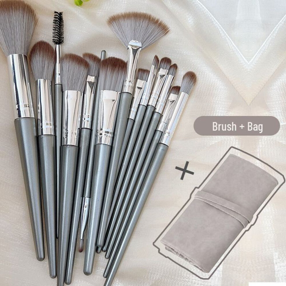 (as the picture, 14pcs makeup brush set + bag) 14-piece Soft Full Makeup Brush Set For Beginners: Ideal For Loose Powder, Eye Shadow, Blush, And Highlighting.