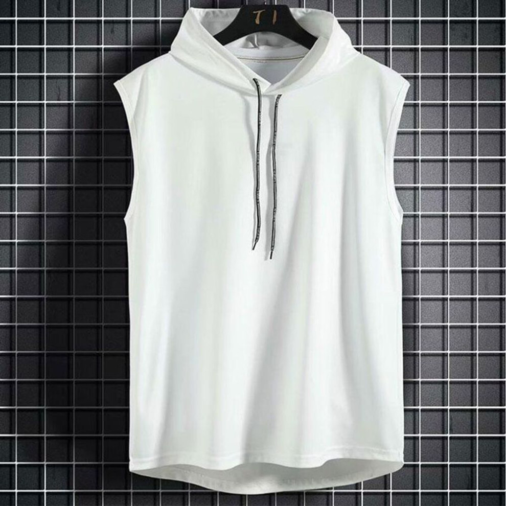 (white, M) Plus Size Summer Men Clothing Tank Tops Sweatshirt Sleeveless Tops Hoodie Vest Workout Fitness Mens T Shirt Workout Hip Hop Vest