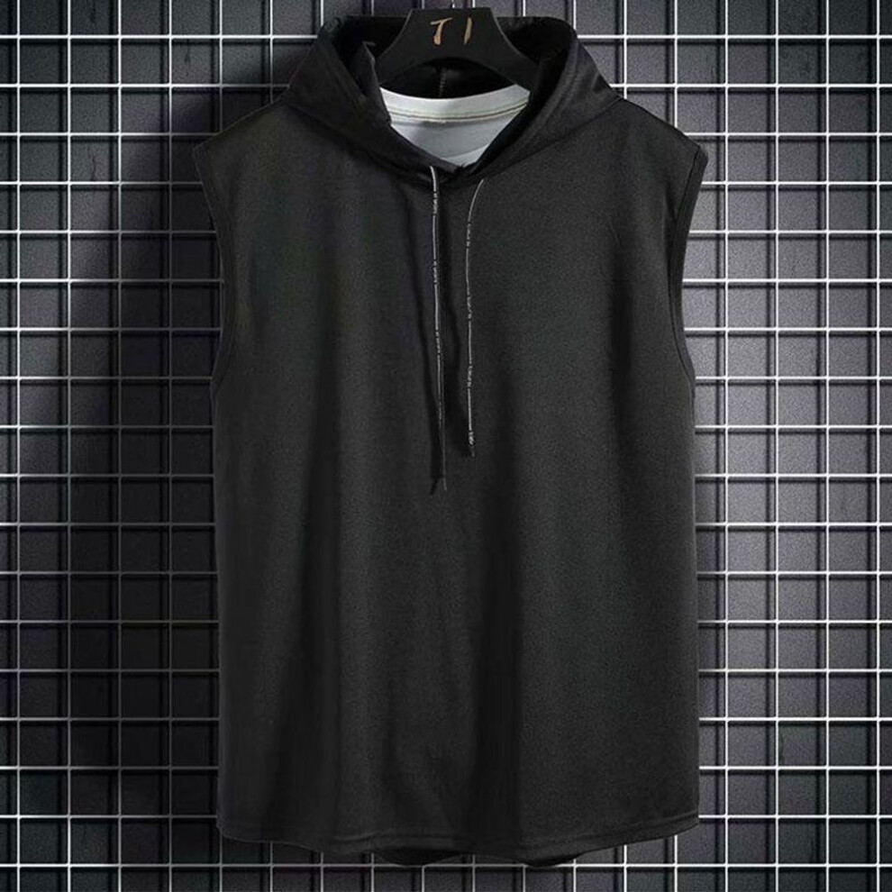(black, 2XL) Plus Size Summer Men Clothing Tank Tops Sweatshirt Sleeveless Tops Hoodie Vest Workout Fitness Mens T Shirt Workout Hip Hop Vest