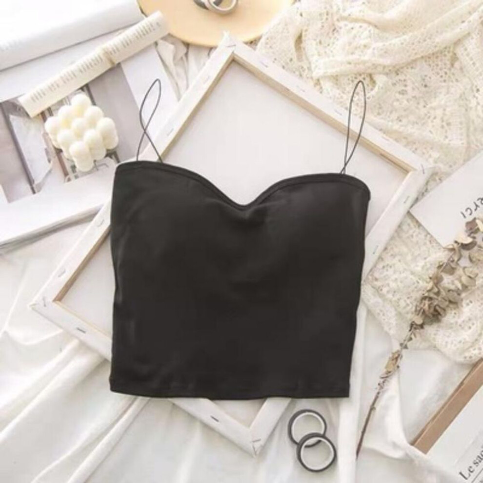 (one size, black) Women Summer Vest Tops Sleeveless Cotton Bustier Soft Elastic Washable Wear-resistant Bra Vest Crop Top Seamless Bralette Tees
