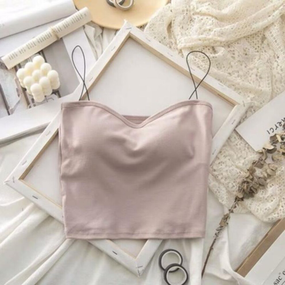 (one size, pink) Women Summer Vest Tops Sleeveless Cotton Bustier Soft Elastic Washable Wear-resistant Bra Vest Crop Top Seamless Bralette Tees