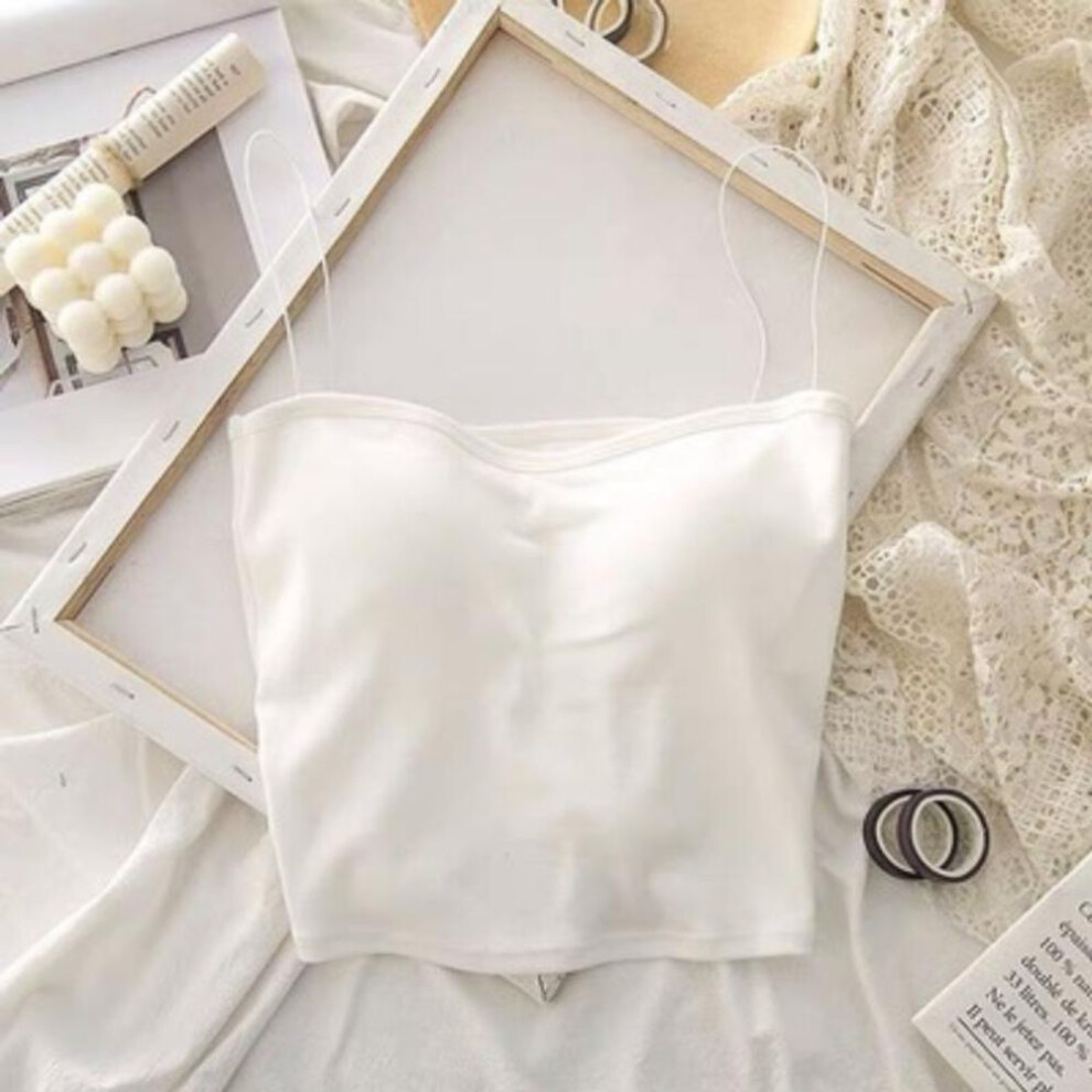 (one size, white) Women Summer Vest Tops Sleeveless Cotton Bustier Soft Elastic Washable Wear-resistant Bra Vest Crop Top Seamless Bralette Tees