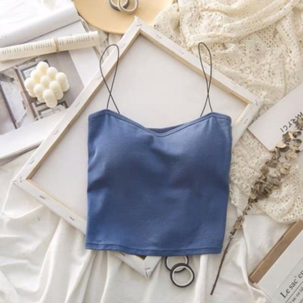 (one size, blue) Women Summer Vest Tops Sleeveless Cotton Bustier Soft Elastic Washable Wear-resistant Bra Vest Crop Top Seamless Bralette Tees