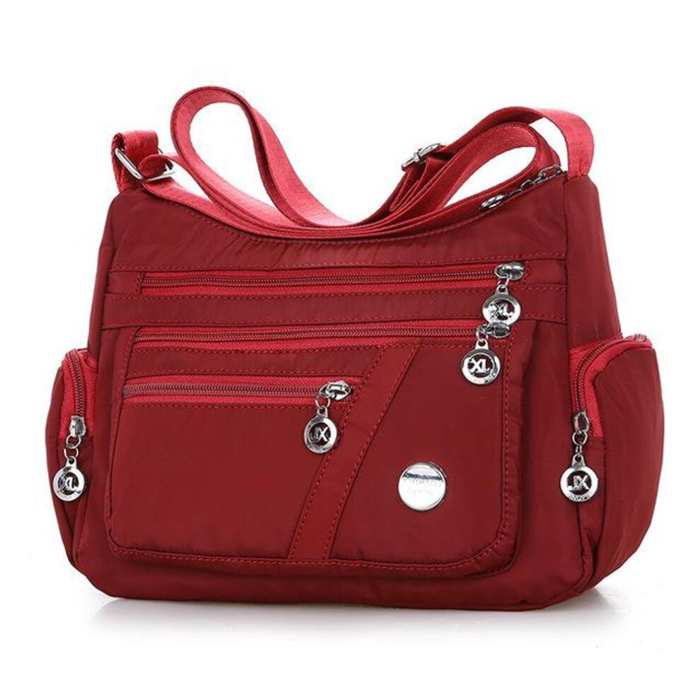 (red) Women Shoulder Messenger Bag Waterproof Nylon Oxford Crossbody Bag Handbags Large Capacity Travel Bags Purse