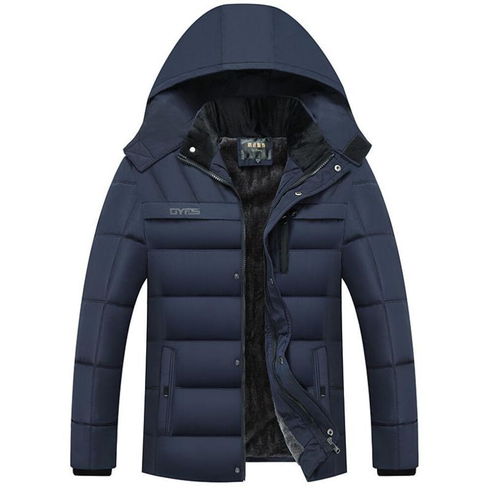 (navy blue, XXXXL) FiveFive Winter Men&apos;s Plus Velvet Thick Down Padded Coat Hooded Jacket Large Size