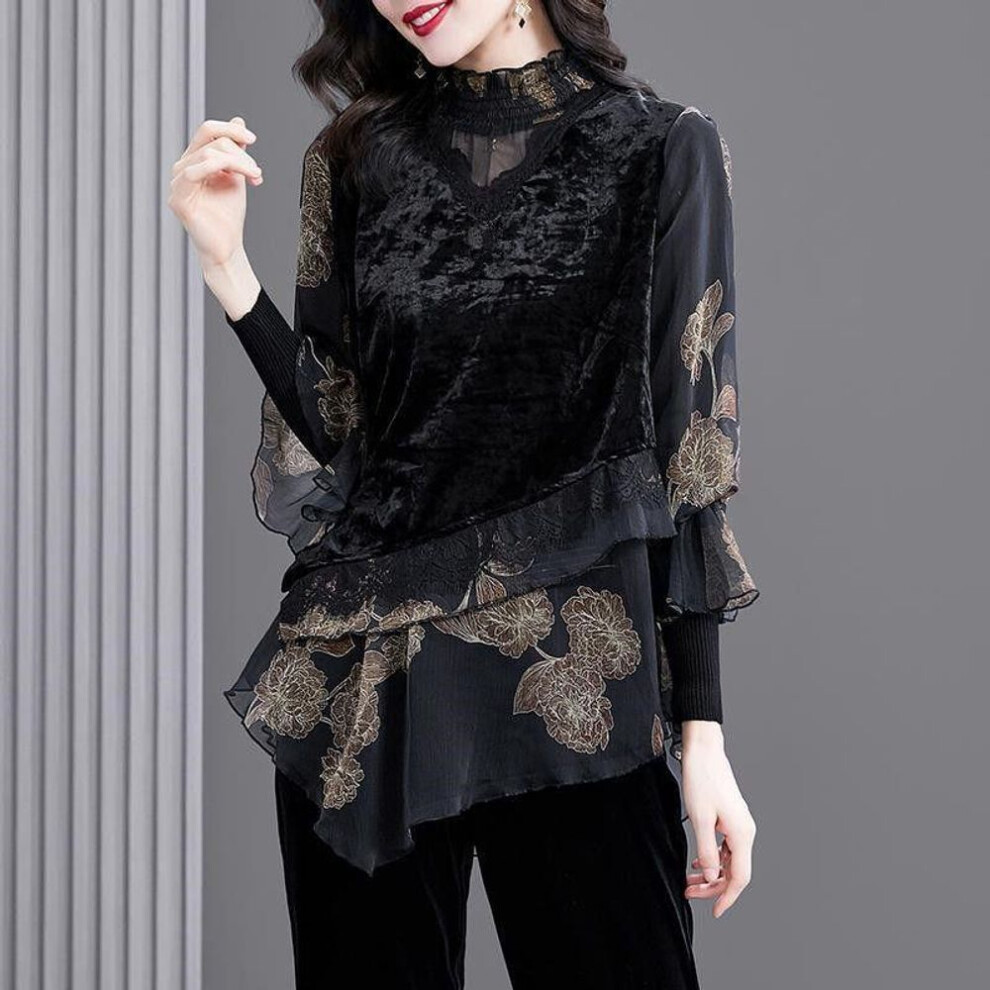 (L, as the picture) Women&apos;s Fall Splicing Pullover Lace Slim Bottom Shirt