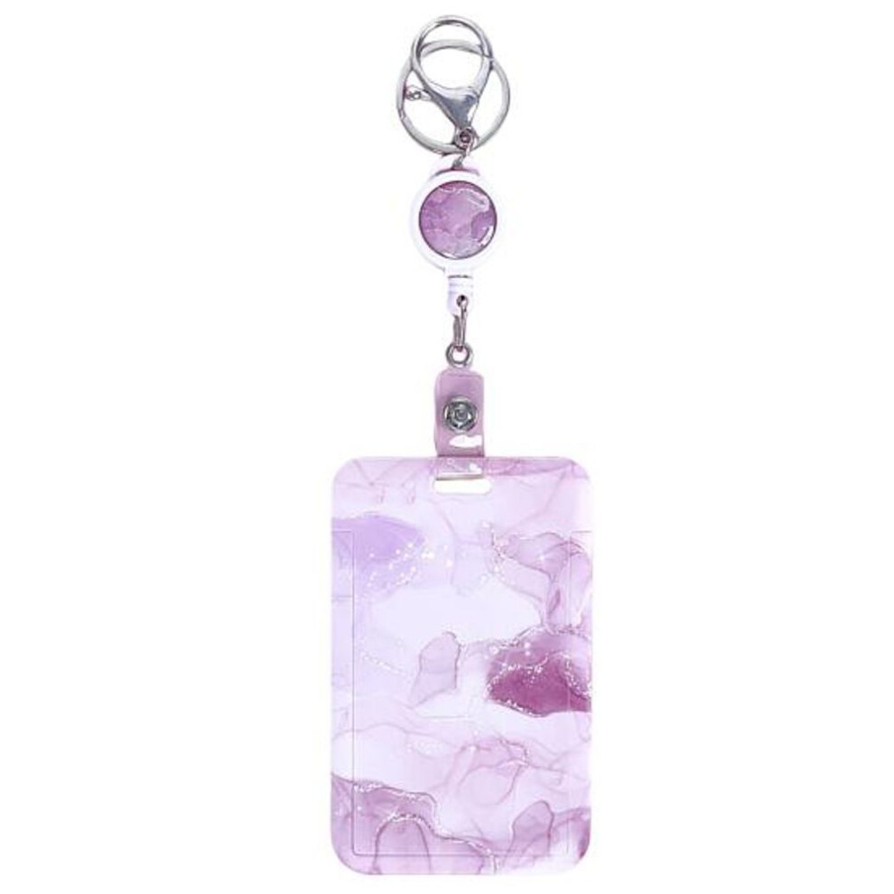 (pink) Id Badge Holder With Retractable Reel Exquisite Pattern Easy To Use Vertical Name Key Card Holder Case