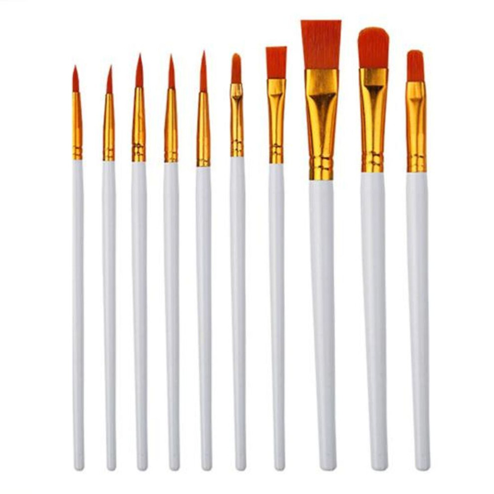 (white) 10pcs Artist Paint Brushes With Long Handle Soft Bristles Strong Absorbency Watercolor Round Pointed Multifunction Artists Paint Brush Set