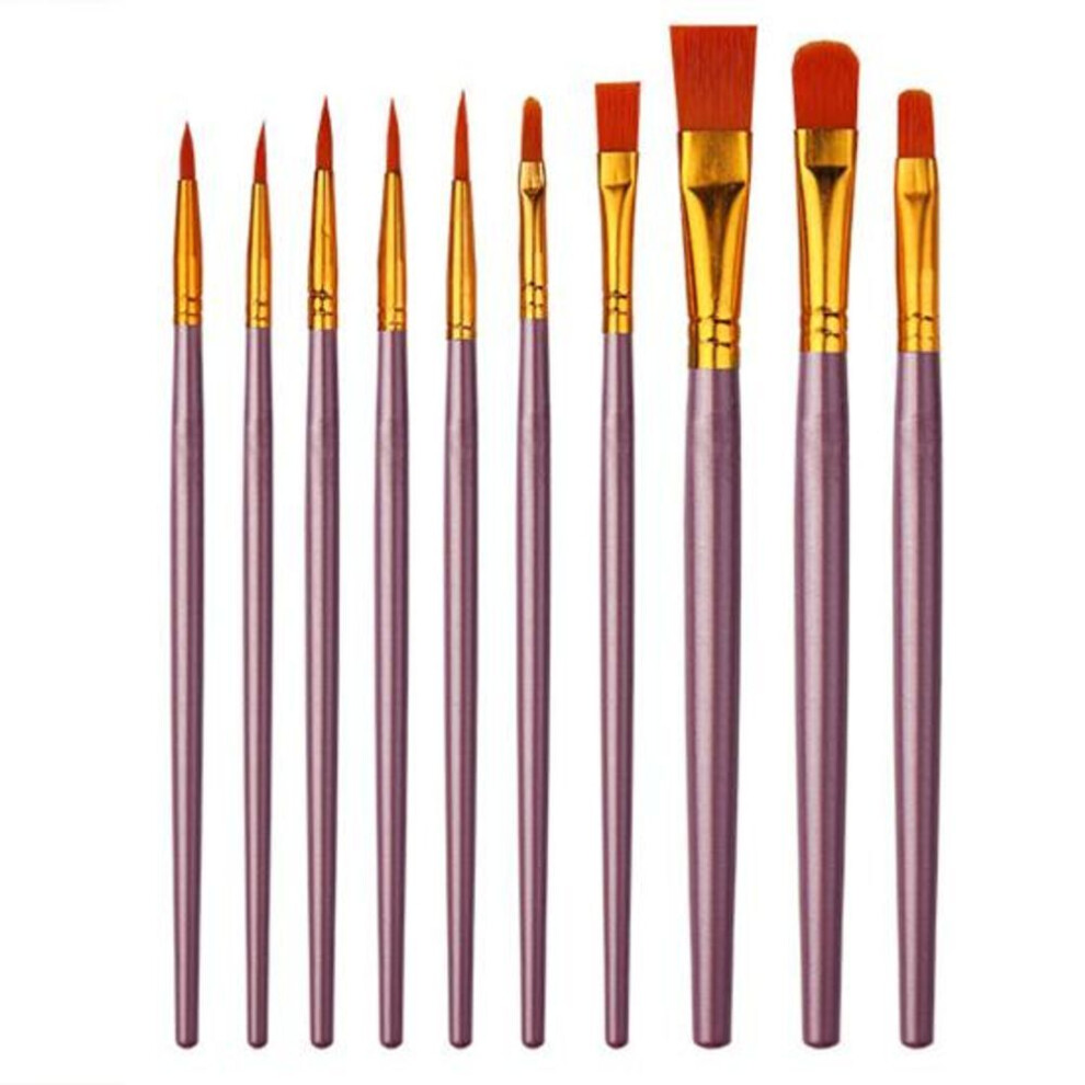 (purple) 10Pcs Artist Paint Brushes with Long Handle Soft Bristles Strong Absorbency Watercolor Round Pointed Multifunction Artists Paint Brush Set