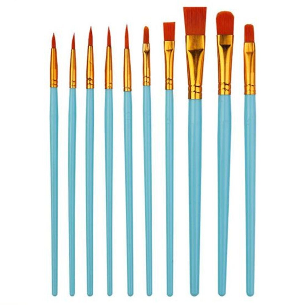 (sky blue) 10pcs Artist Paint Brushes With Long Handle Soft Bristles Strong Absorbency Watercolor Round Pointed Multifunction Artists Paint Brush Set