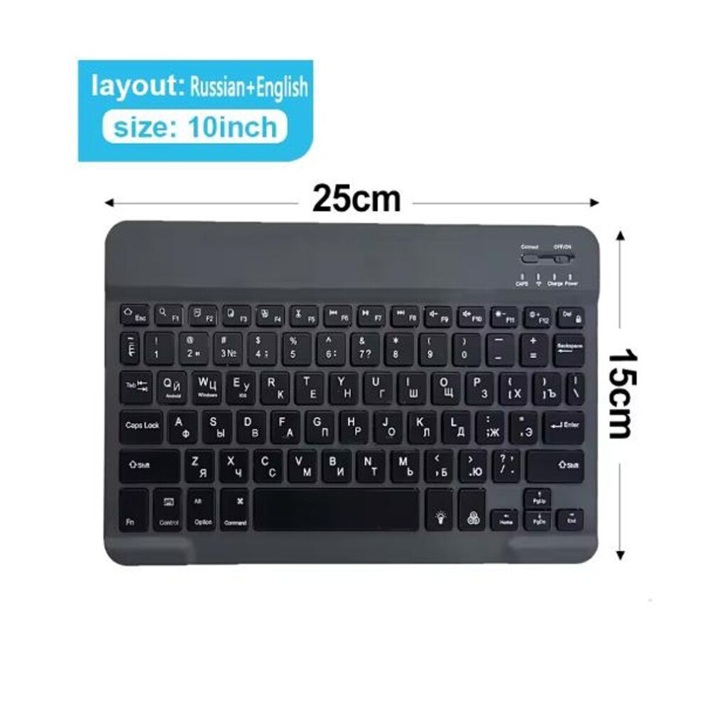 (black, Russian letters) 10inch Wireless Bluetooth Keyboard Rechargeable Gaming Keyboard For Android Ios Windows