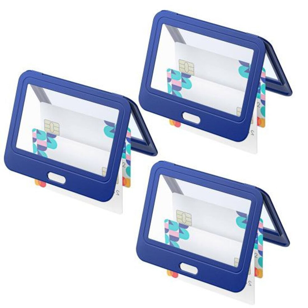 (blue, A) 3pcs Id Badge Holder With Double-sided Windows Horizontal Hard Transparent Plastic Case Office Id Card Protector