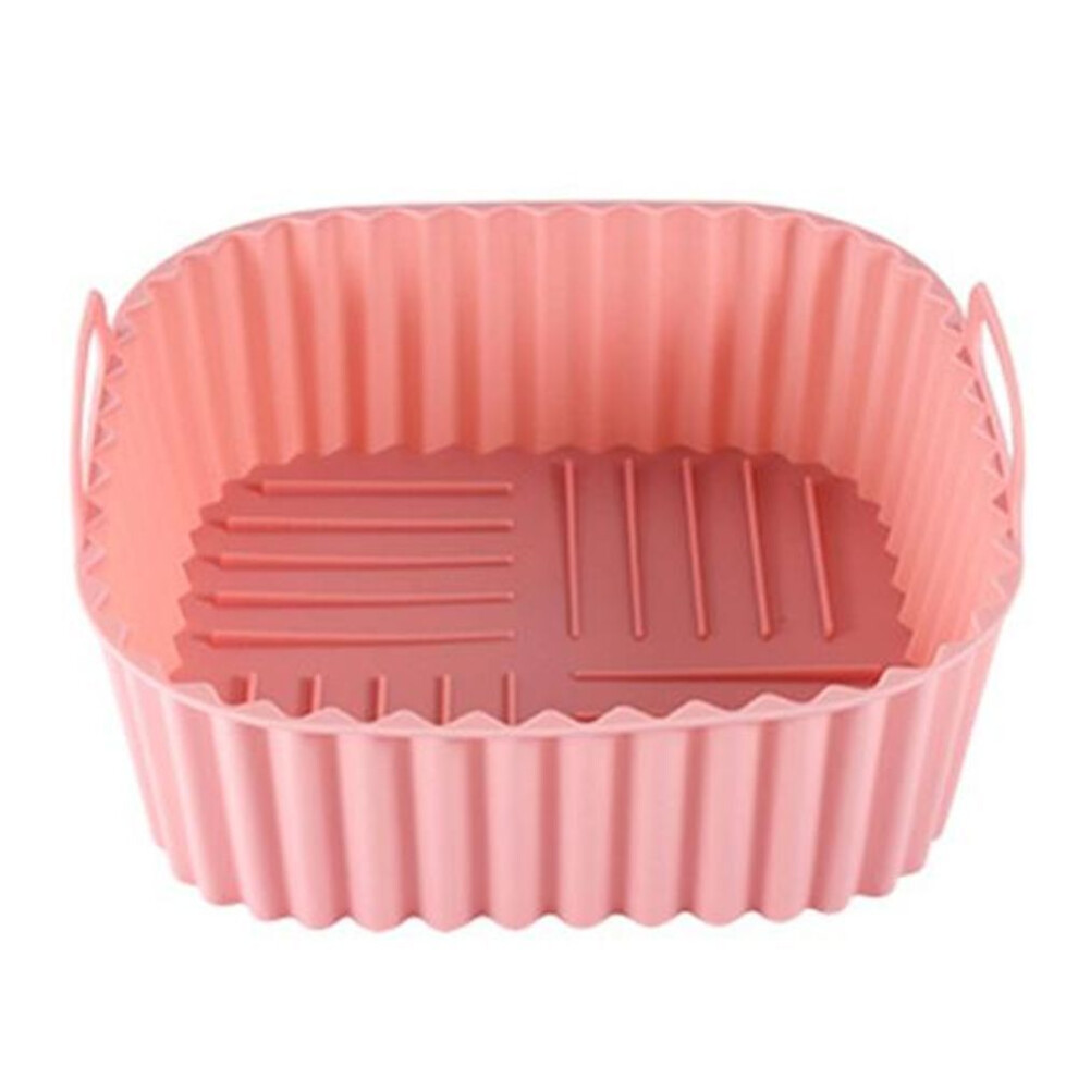 (pink) Silicone Air Fryer Basket Tray Square Reusable Silicone Pot For 7qt Air Fryer Bpa-free Steamer Oven Liner Easy Clean Air Fryer Accessory With Handles