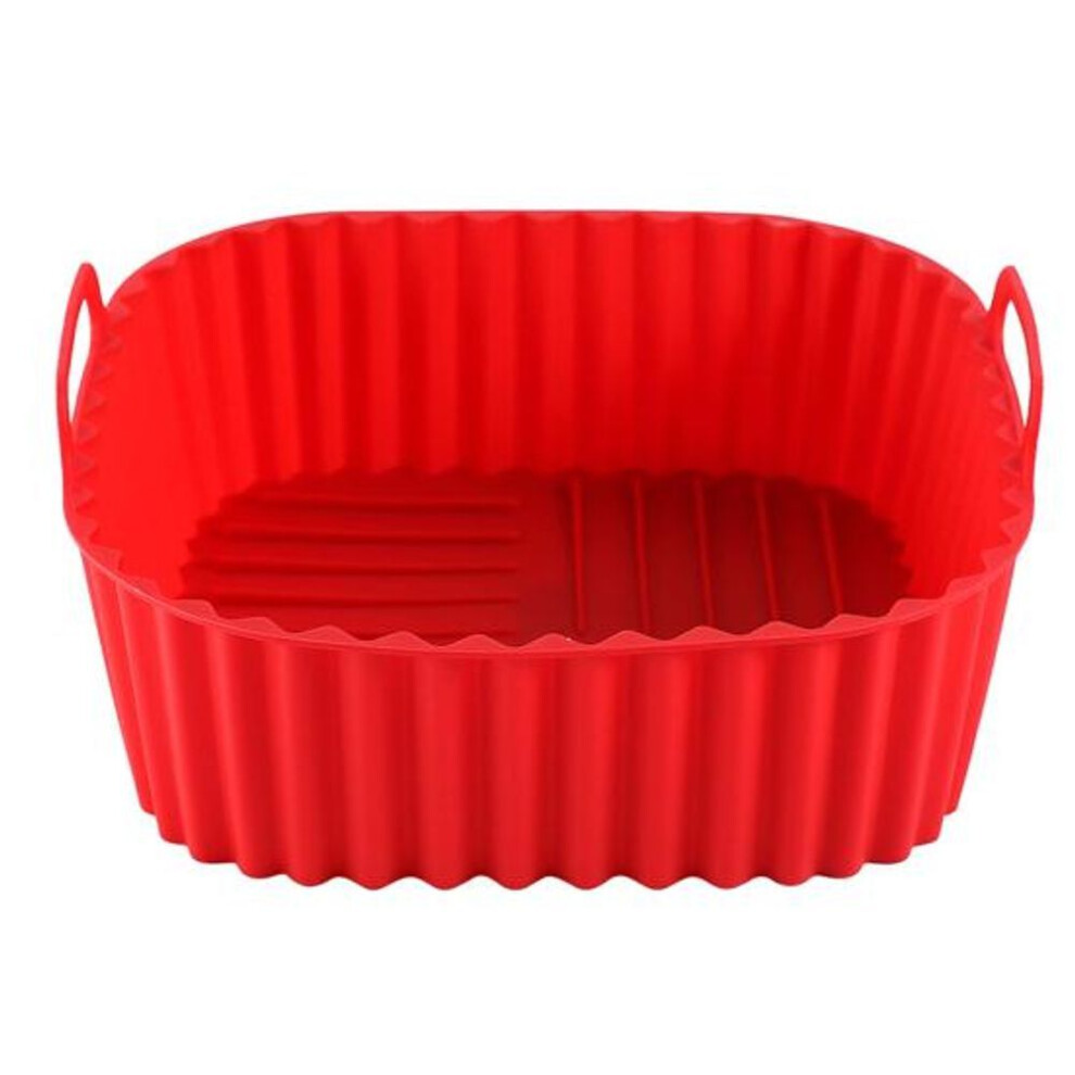 (red) Silicone Air Fryer Basket Tray Square Reusable Silicone Pot For 7qt Air Fryer Bpa-free Steamer Oven Liner Easy Clean Air Fryer Accessory With Handles
