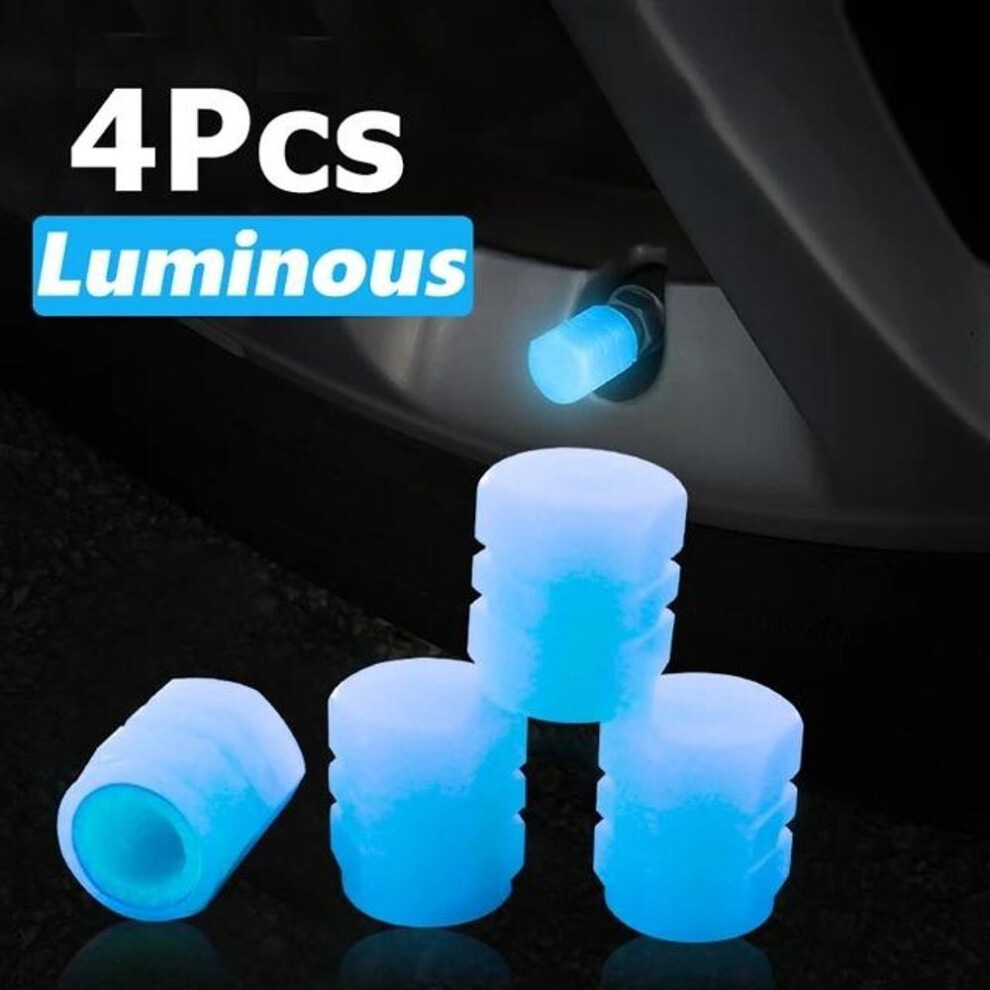 (blue, 4Pcs) 4pcs Luminous Car Tire Valve Caps Wheel Tyre Rim Stem Covers Dustproof Waterproof For Auto Motorcycle Bicycle Wheel Tyre Tools