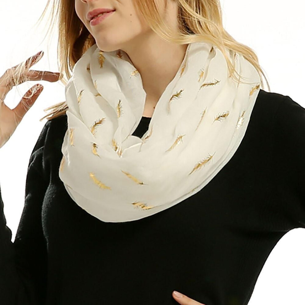 (white) Muffler Women Ladies Soft Bronze Feather Neck Scarf Wrap Scarves Feather Print