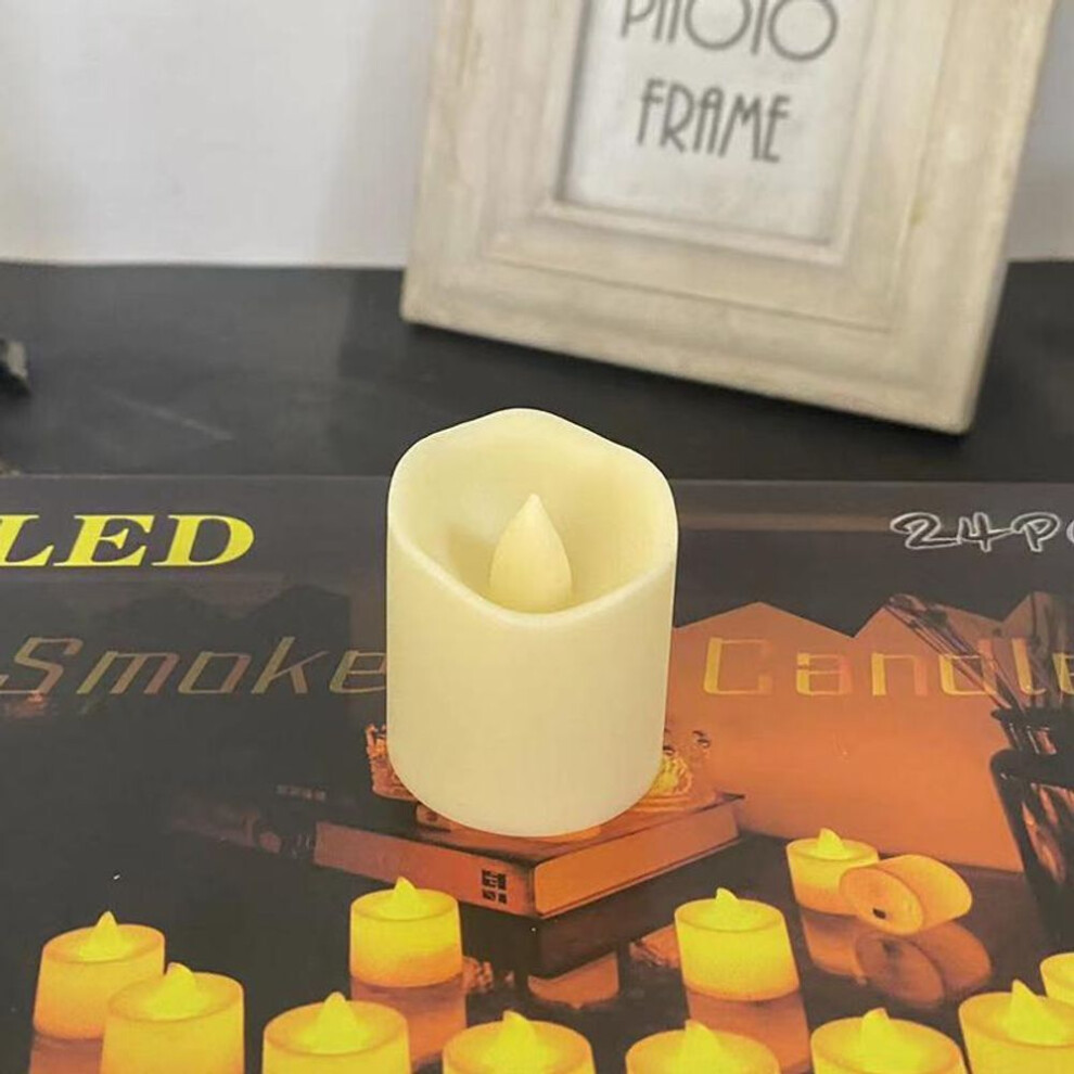 (ivory) Flashing Candle Home Flameless Led Electronic Candle Wedding Tea Light Romantic Button Battery Wave Mouth Lamp Party Decoration