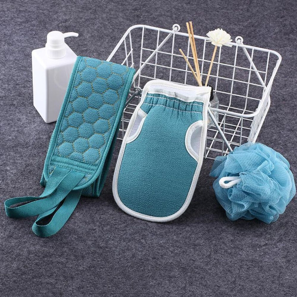 (blue) Back Scrubber Glove Exfoliating Back Rubbing Bath Flowers Bath Towel 3 In 1 Bath Shower Ball Loofah Sponge Sponge Loofahs Mesh Hand Rubbing Mud