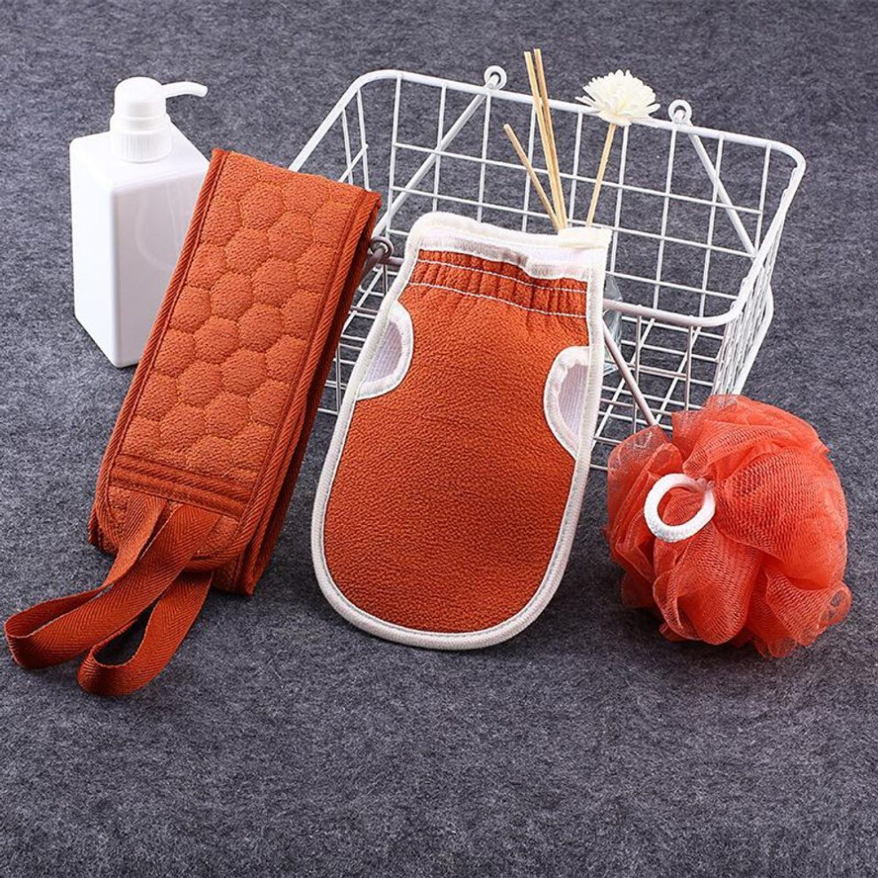 (orange) Back Scrubber Glove Exfoliating Back Rubbing Bath Flowers Bath Towel 3 In 1 Bath Shower Ball Loofah Sponge Sponge Loofahs Mesh Hand Rubbing Mud