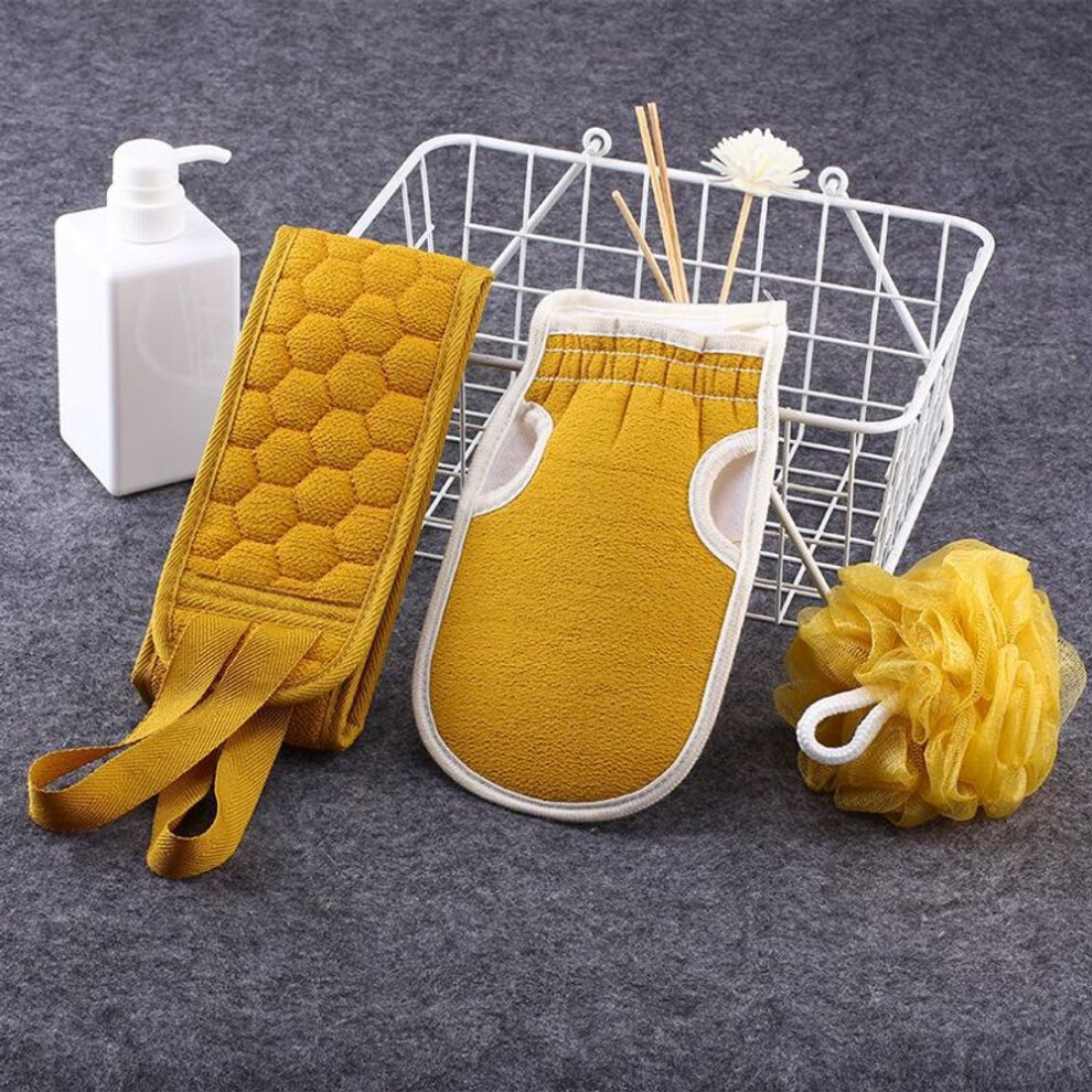 (yellow) Back Scrubber Glove Exfoliating Back Rubbing Bath Flowers Bath Towel 3 In 1 Bath Shower Ball Loofah Sponge Sponge Loofahs Mesh Hand Rubbing Mud