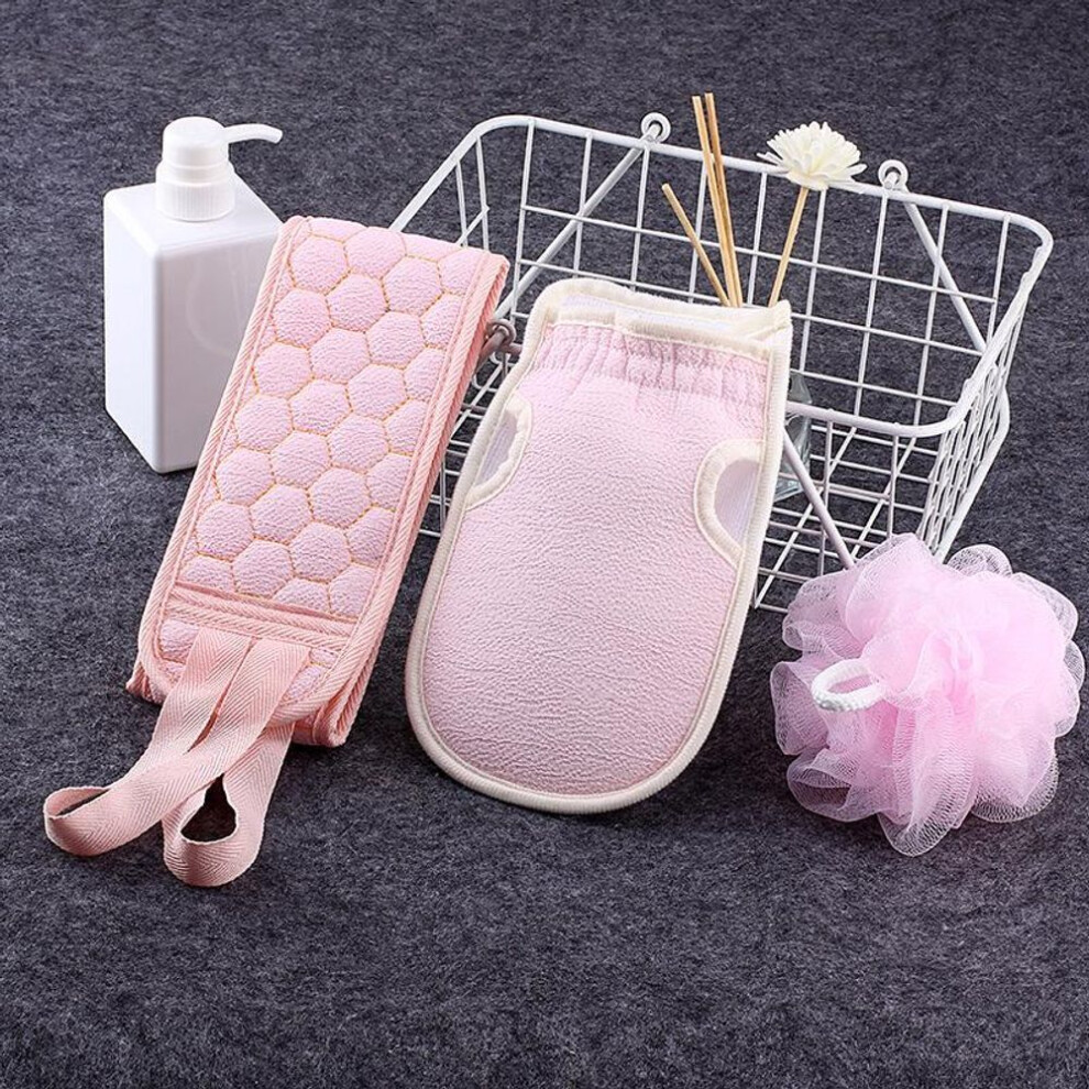 (pink) Back Scrubber Glove Exfoliating Back Rubbing Bath Flowers Bath Towel 3 In 1 Bath Shower Ball Loofah Sponge Sponge Loofahs Mesh Hand Rubbing Mud