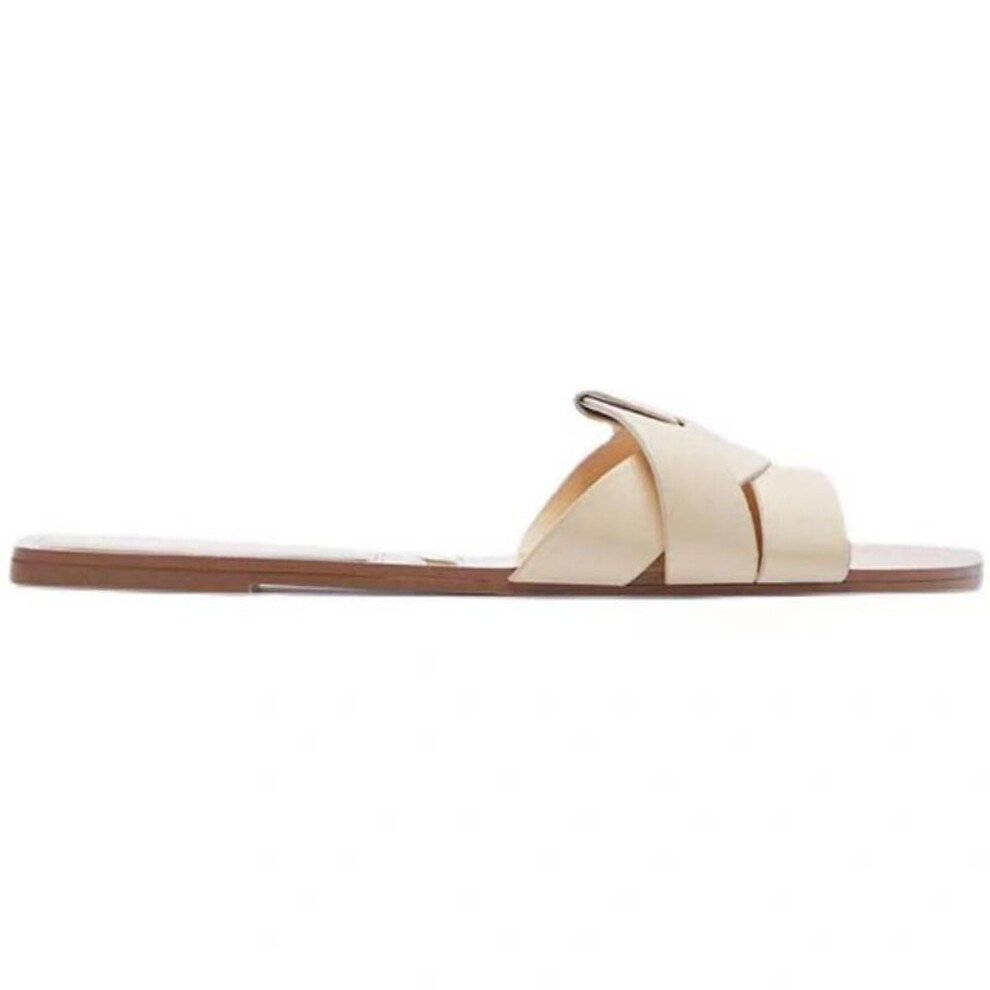 (beige, 42) Large Flat Bottomed Trendy Indoor And Outdoor Straight Line Slippers For Women&apos;s New Cross Solid Color Fashionable Sandals