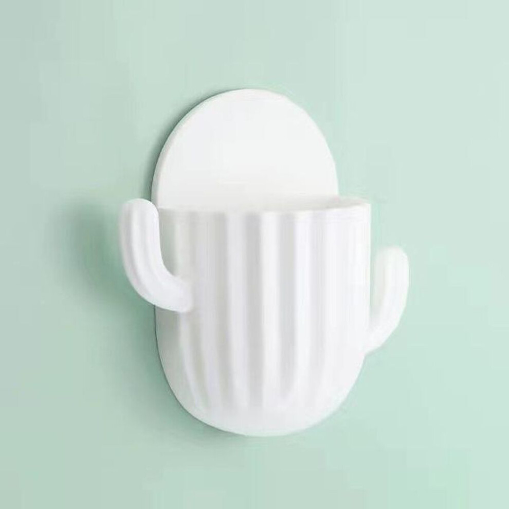 (white) Toothbrush Holder Household Wall Self-adhesive Seamless Cactus Storage Rack Shaver Organizer Drain Shelf Bathroom Accessories