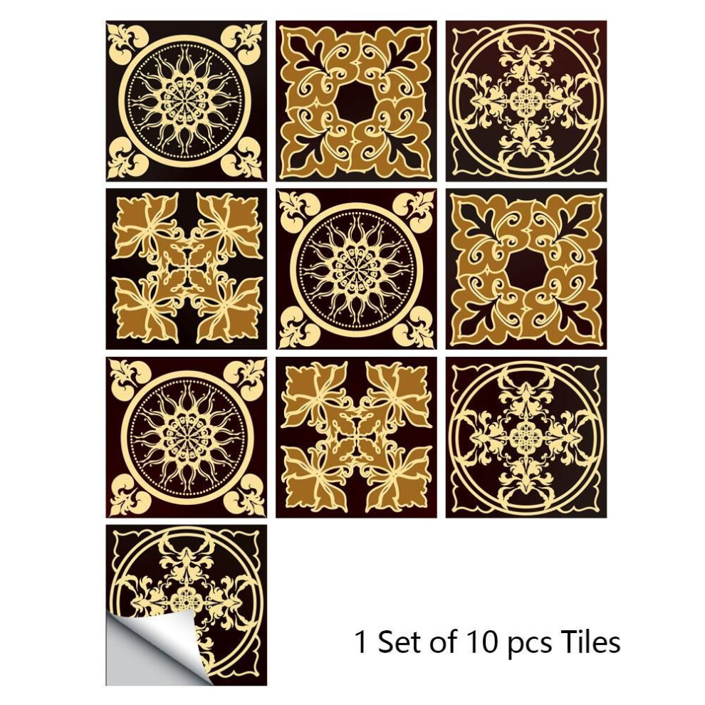 (amber, 20cmX20cmX10pcs) 10pcs Retro Pattern Matte Surface Tiles Sticker Transfers Covers For Kitchen Bathroom Tables Floor Hard-wearing Art Wall Decals