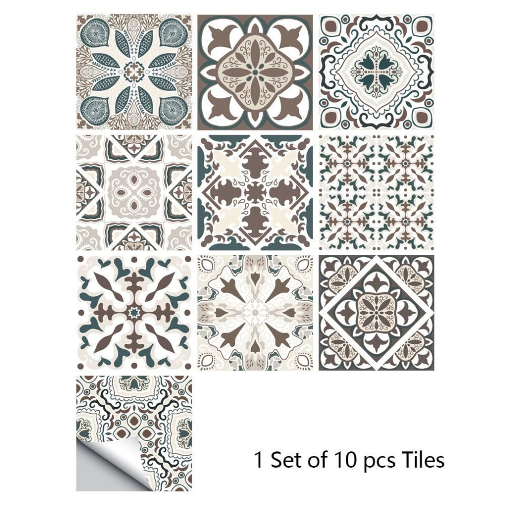 (ash grey, 10cmX10cmX10pcs) 10pcs Retro Pattern Matte Surface Tiles Sticker Transfers Covers For Kitchen Bathroom Tables Floor Hard-wearing Art Wall Decals